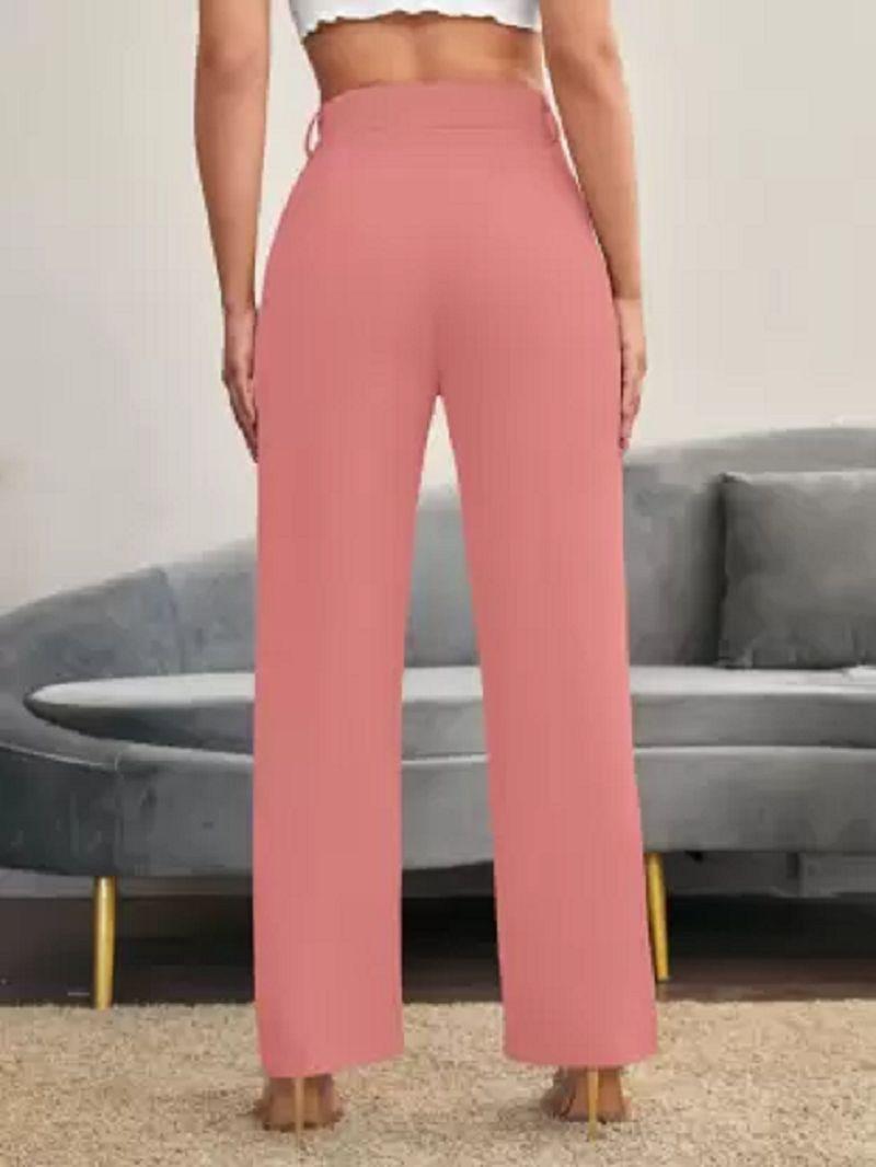 Elegant Peach Lycra Solid Trousers For Women